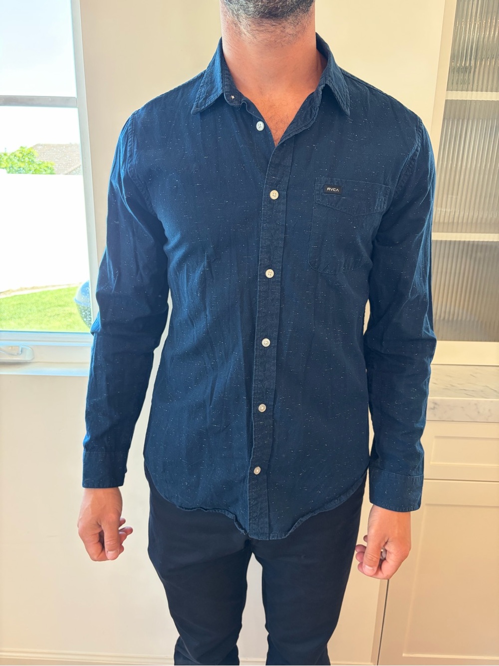 RVCA Men’s Dark Blue Button-Down Shirt